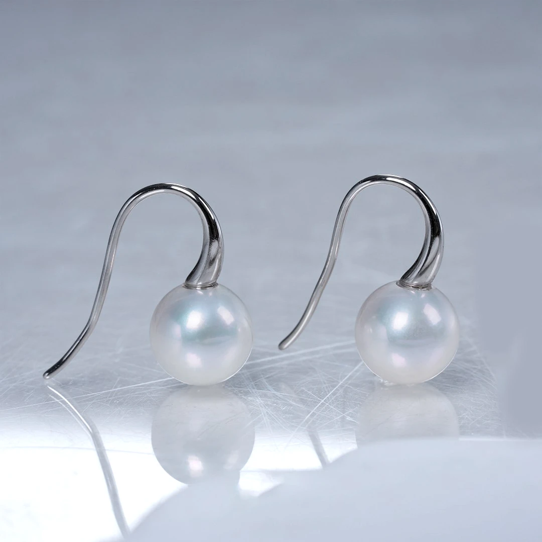 正圆淡水珍珠白色经典简约气质款s925银高跟鞋耳钩轻奢百搭9-10mm