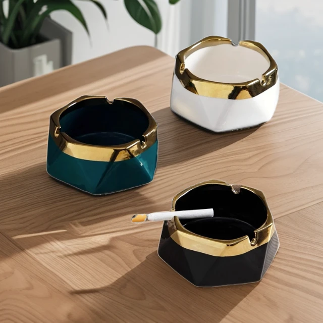 创意陶瓷烟灰缸家用客厅办公室轻奢高级感酒吧商用酒店防飞灰烟缸