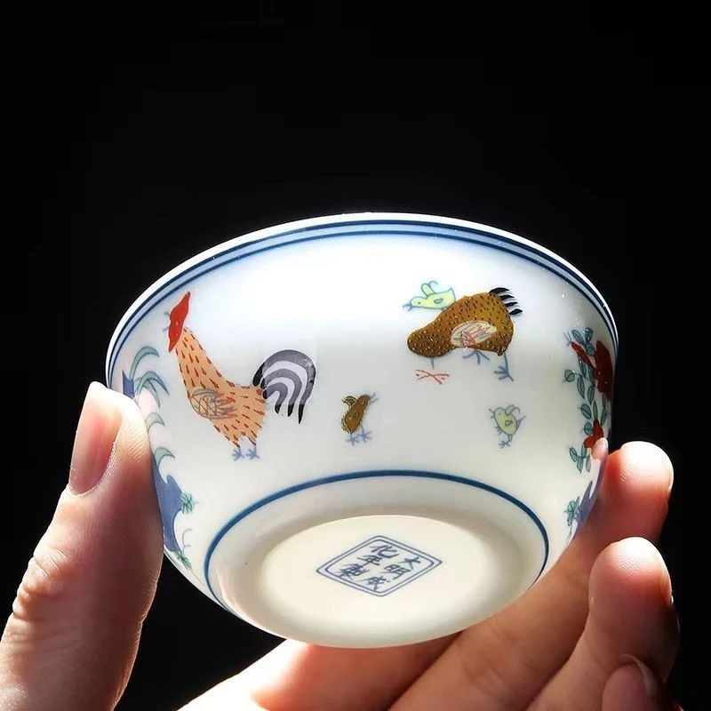 仿古大明成化斗彩鸡缸杯主人杯