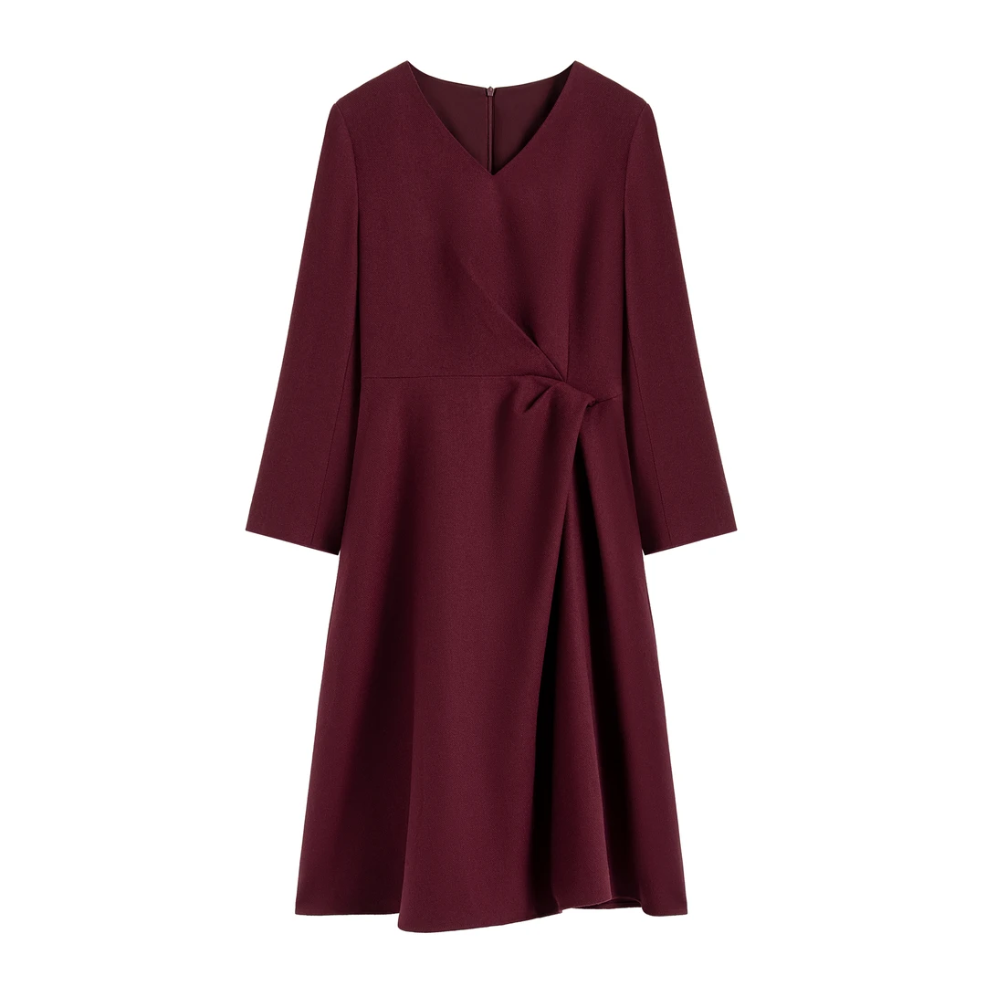 【南油精品】秋冬收腰褶修身显瘦气质连衣裙