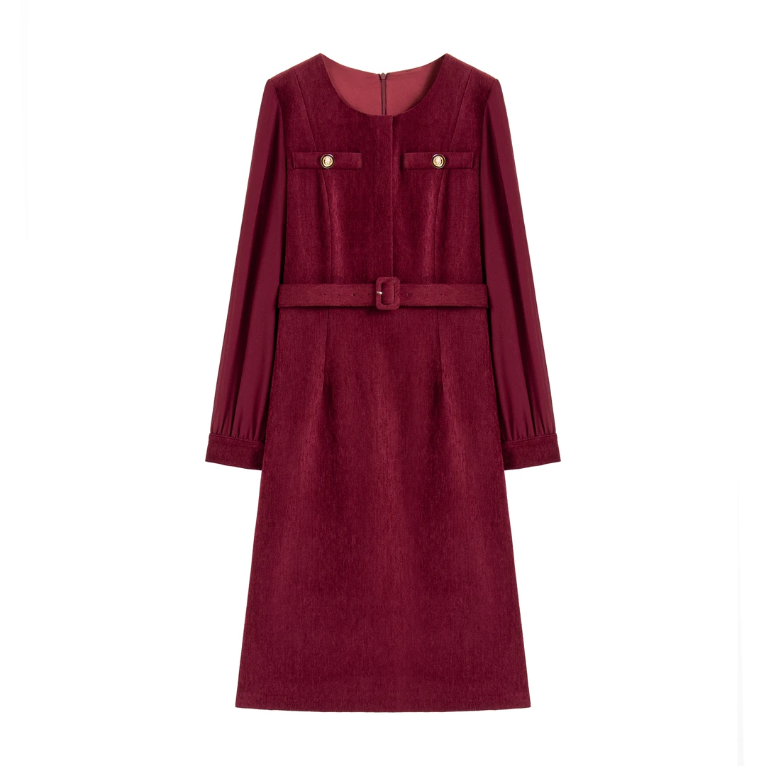 【南油畅姐】秋季显瘦气质轻奢时尚红色法式收腰连衣裙