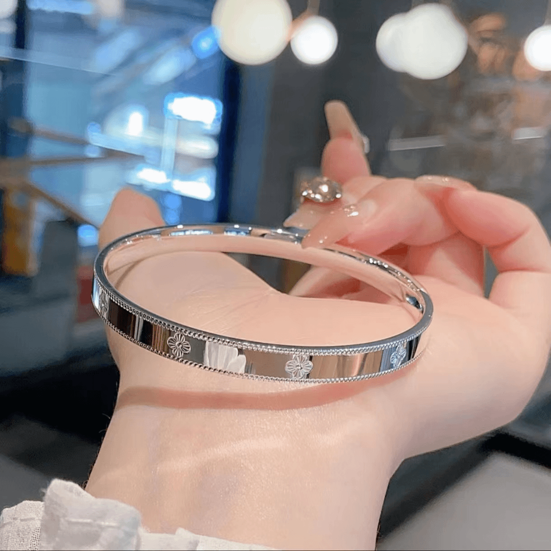 足银手镯 万花筒四叶草足银999.9手镯CNC韩版镯个性时尚纯银礼物