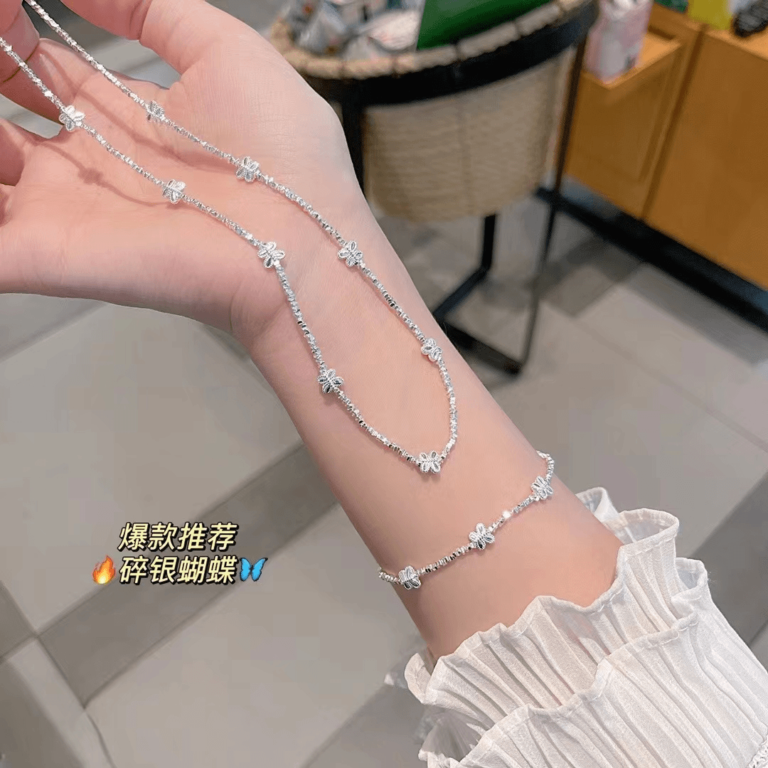 链子925银 蝴蝶项链 手链 高级感碎银子中式轻奢纯银礼物新款夏季