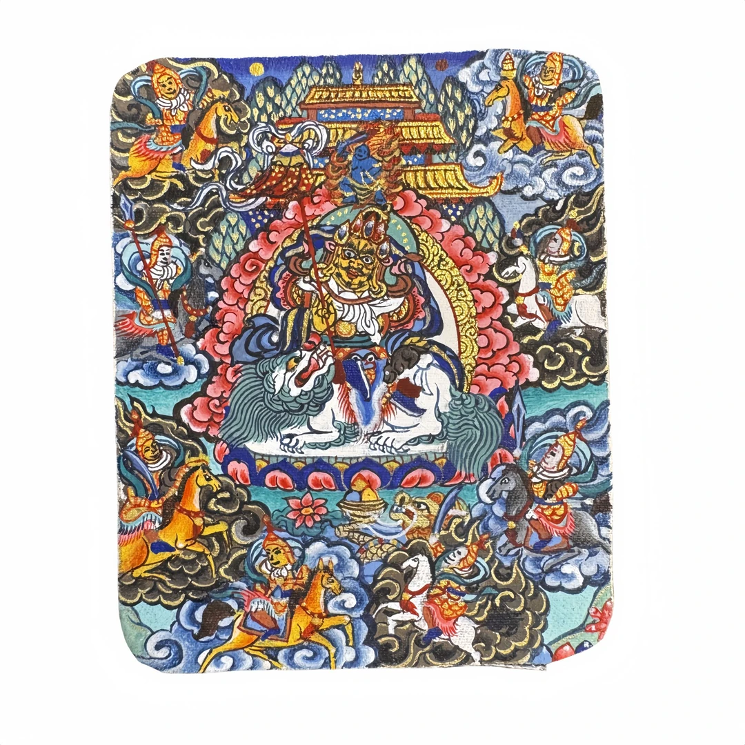 【林津手绘】八马财神 热贡纯手绘4x5cm唐卡