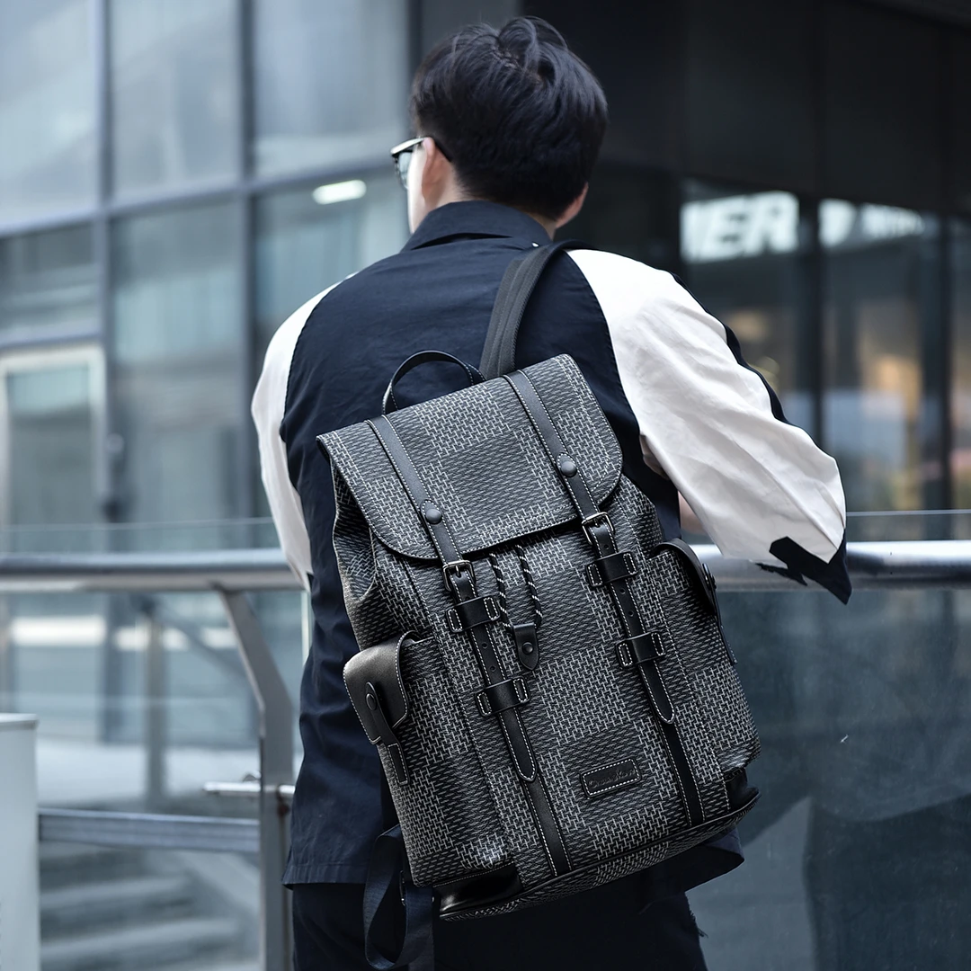 ChuongKaiye男士双肩背包软皮时尚旅行包户外商务潮牌大容量书包