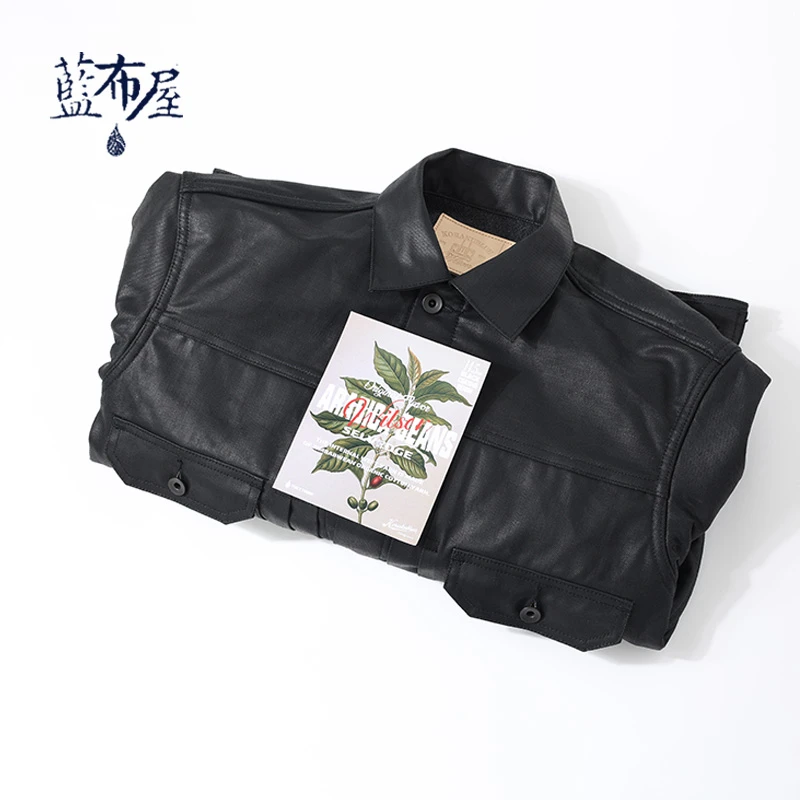 意大利面料「拾闲咖啡联名」蓝布屋未脱浆赤耳涂层黑牛仔夹克500WS