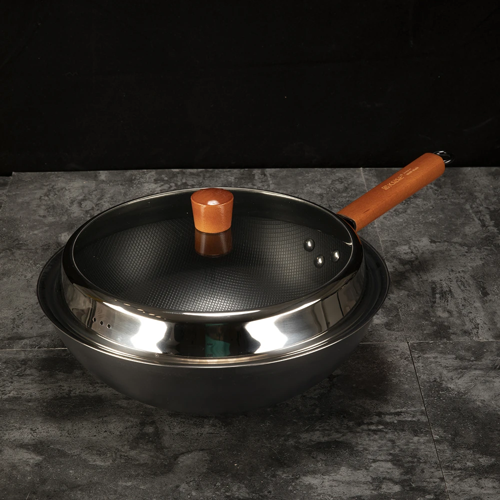 C881厨房烹饪用具不挑炉灶不粘炒锅珍珠真不锈 32cm