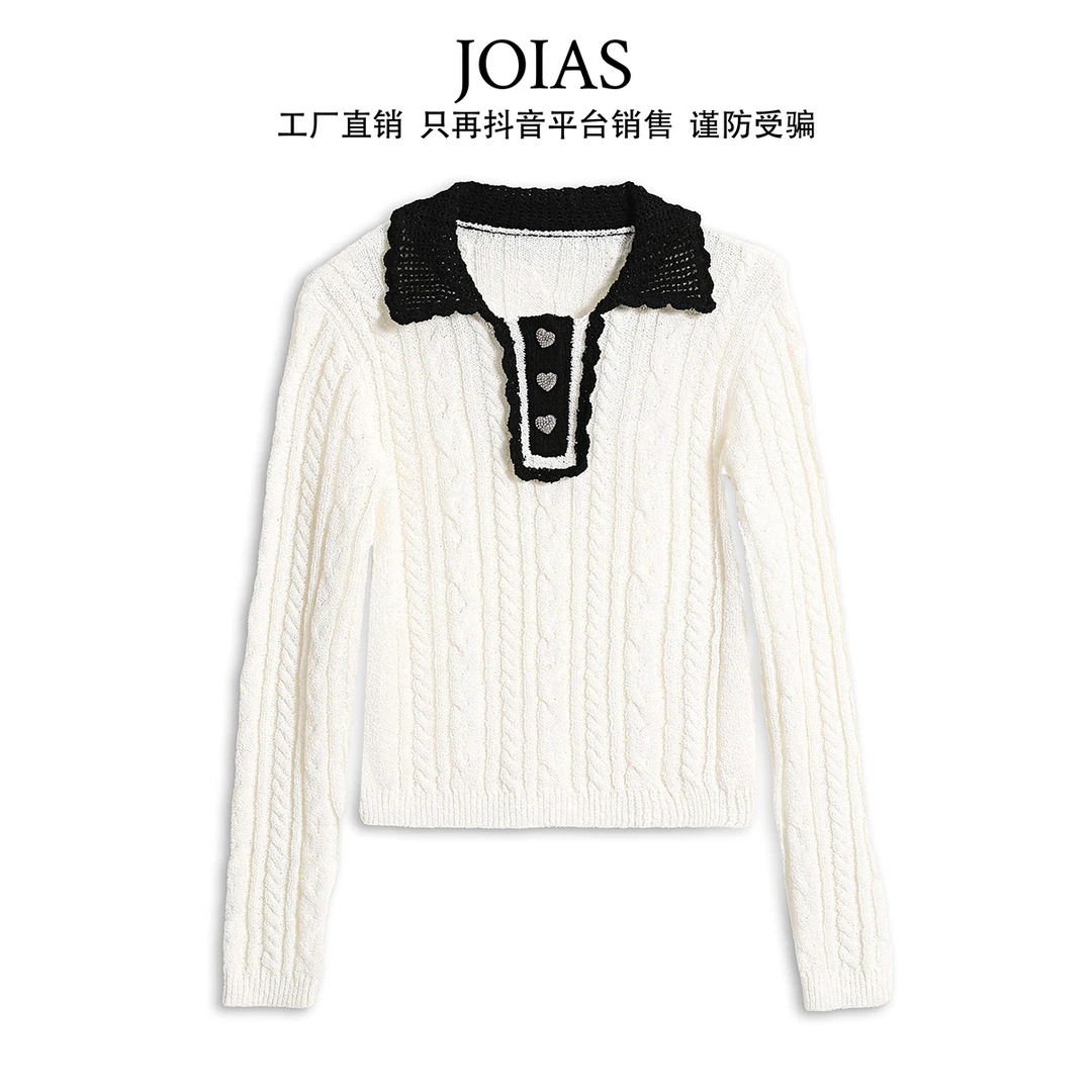 Joias Polo领手工钩花毛衣女秋冬6610-E038