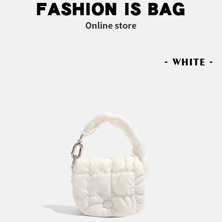 X19白色小众韩国褶皱云朵包包女2024新款百搭迷你手提包手拎包