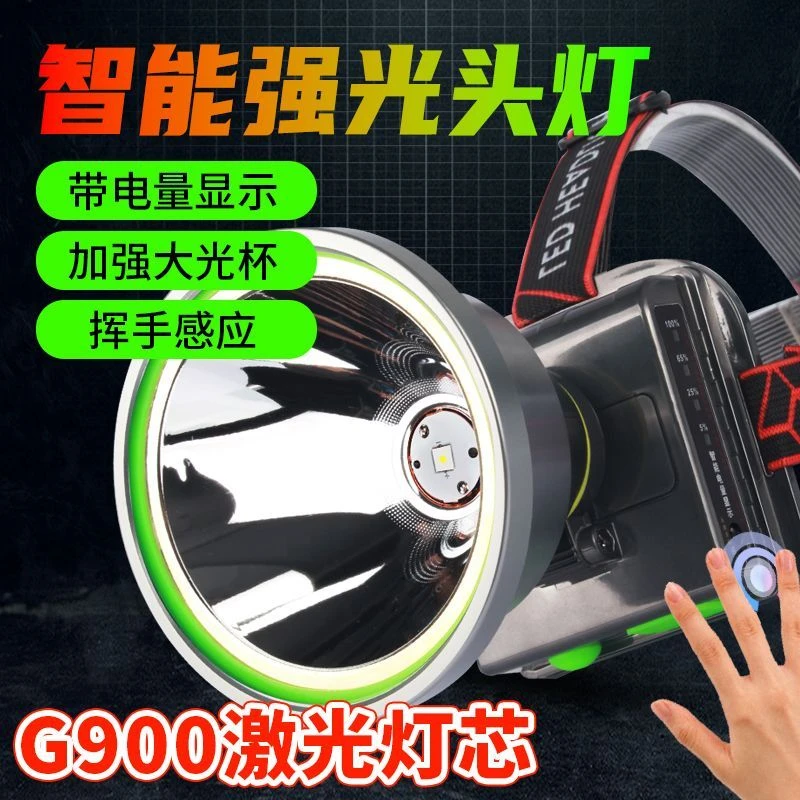 新款G900激光感应头灯强光充电头戴式聚光远射户外超长续航大容量