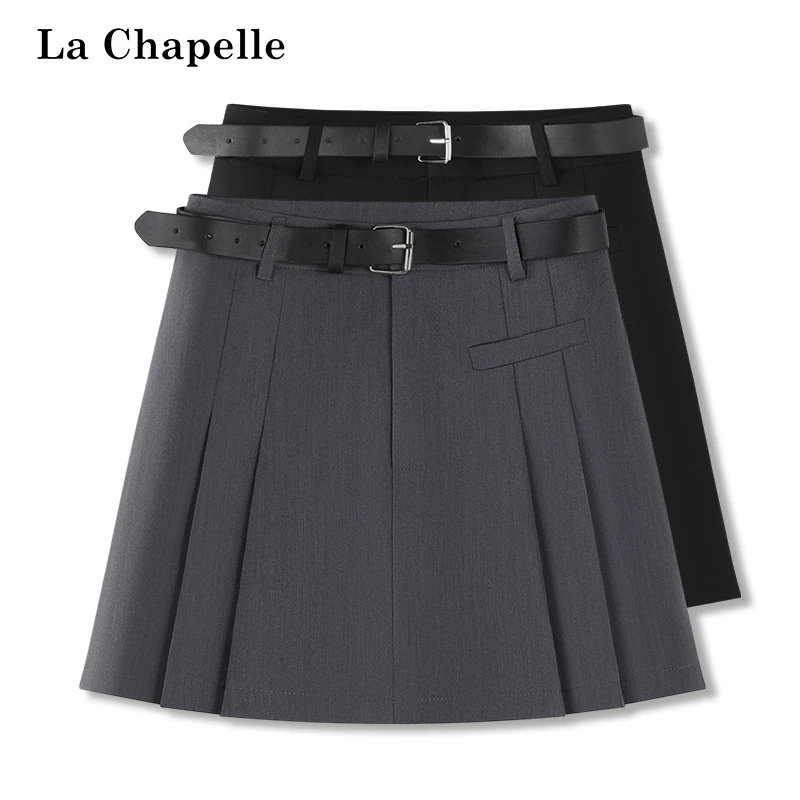 La Chapelle/拉夏贝尔时尚百褶半身裙显瘦半身裙女装腰带半身Z