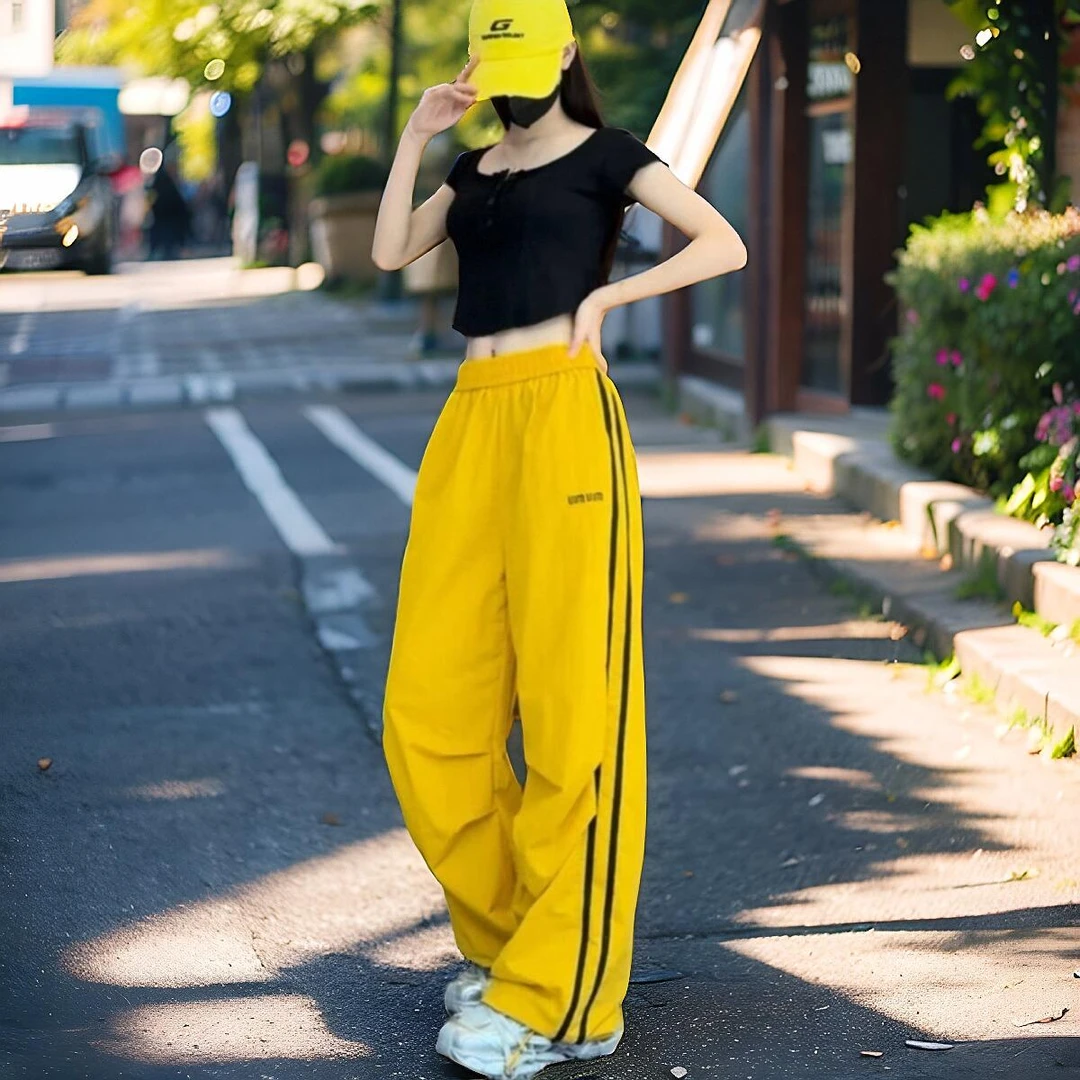 冰丝速干工装裤女2025夏季新款宽松条纹薄款休闲束脚裤运动阔腿裤