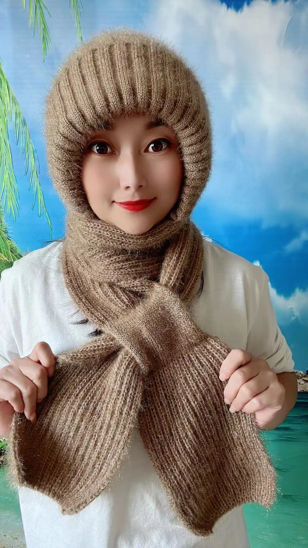 新款冬季加绒加厚针织连体围巾风雪帽护耳护颈保暖抗风秋冬护耳帽