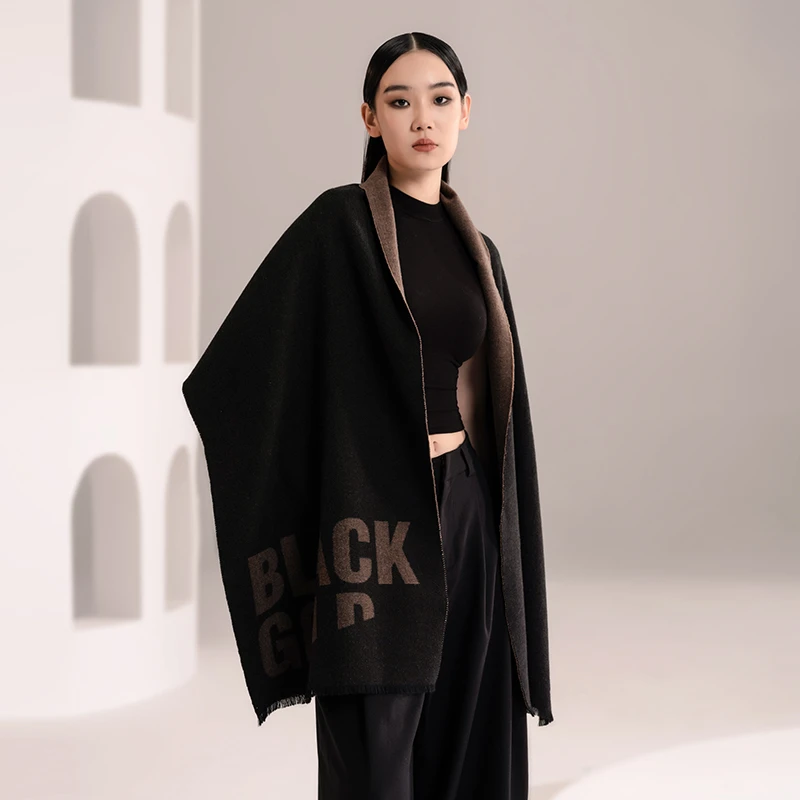 高梵黑金系列百搭针织时尚围脖保暖双面冬季男女围巾GZ323101