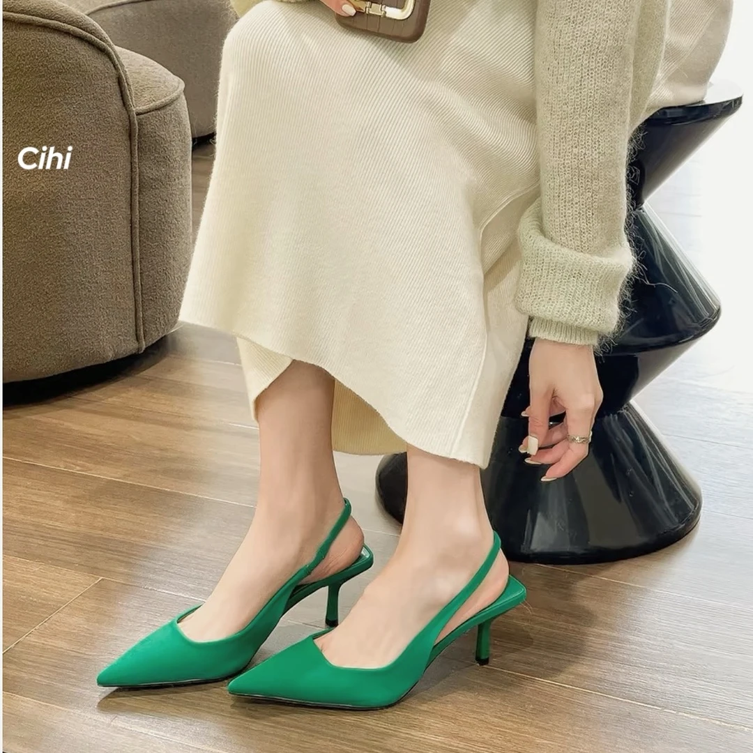 Cihi-358-小梨落-原單绸缎面美爆了！巨显白尖头五色凉鞋！！！