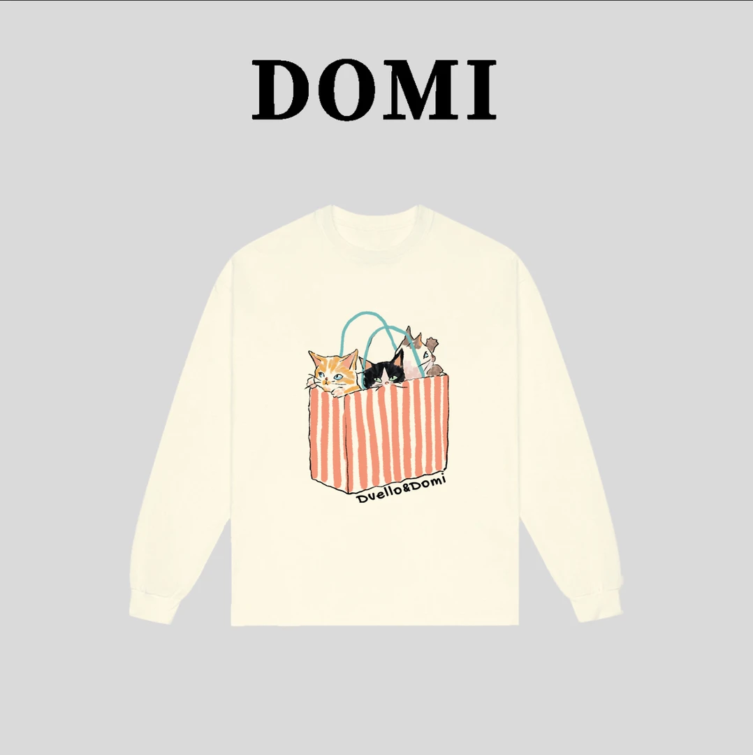 【购物袋】DOMI 纯棉直喷轻奢宽松厂袖T恤百搭休闲圆领女生上衣