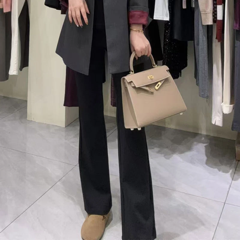 安哥拉红秋冬高腰显瘦微喇裤小个子高个子加绒休闲弹力喇叭女神裤