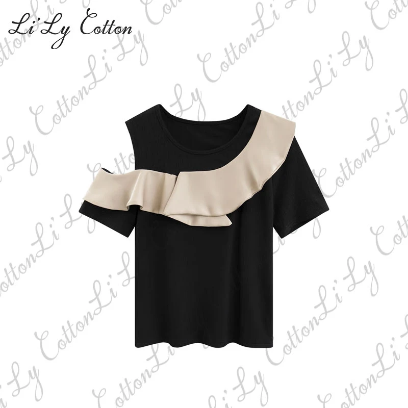 LL MOD GD | 设计感时尚夏季短袖百搭荷叶边露肩上衣LL-371