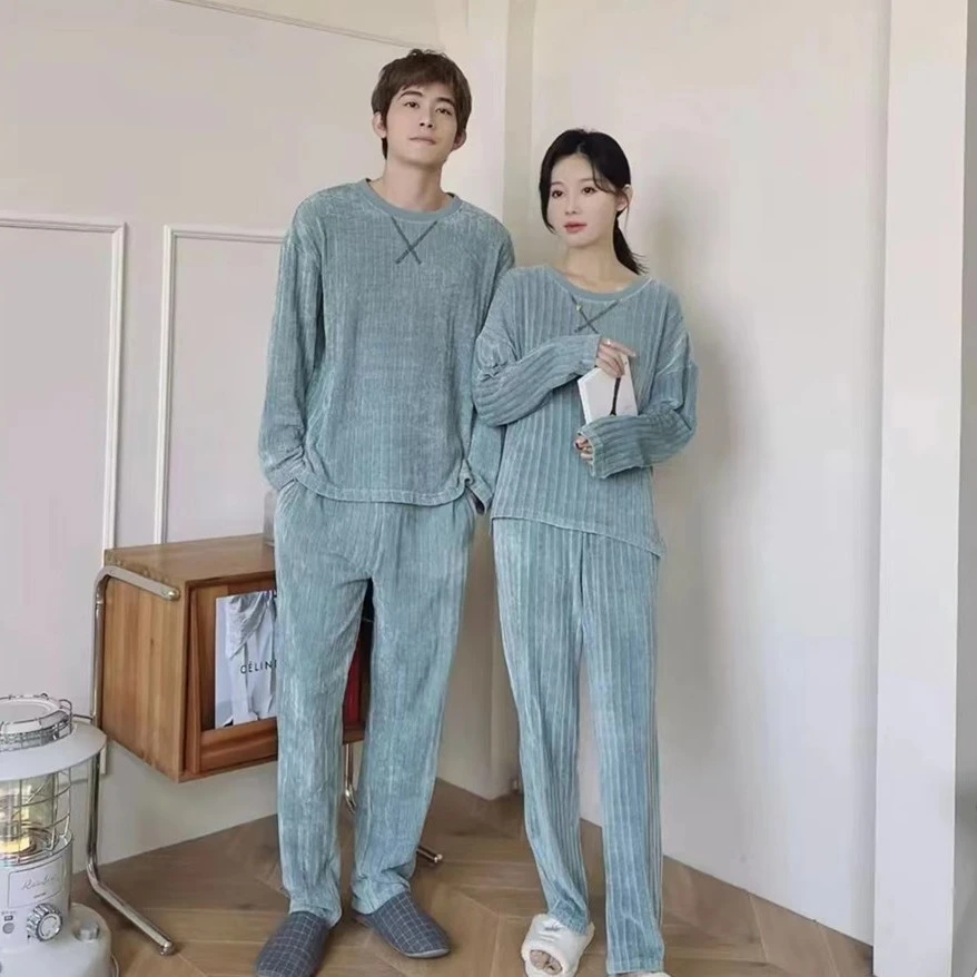 【春秋雪尼尔】圆领套头款男女情侣家居服套装H069