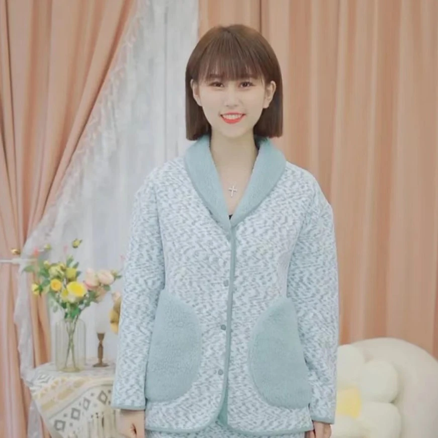 【花纱套装】秋冬新款雪尼尔彩点双面穿保暖舒适家居服套装H066