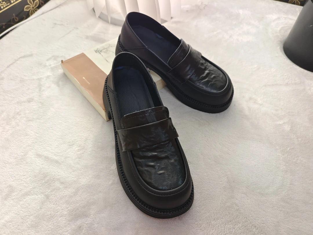 8882圆头厚底真皮乐福鞋时尚百搭软底一脚蹬女鞋