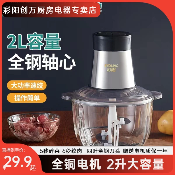 彩阳2升家用大容量玻璃款料理绞肉机捣蒜绞菜料理机绞馅机Y