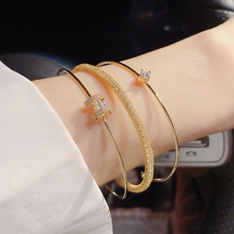 QIANSHI/牵饰 铜合金手镯 轻奢手镯百搭开口手环套装高级感商务