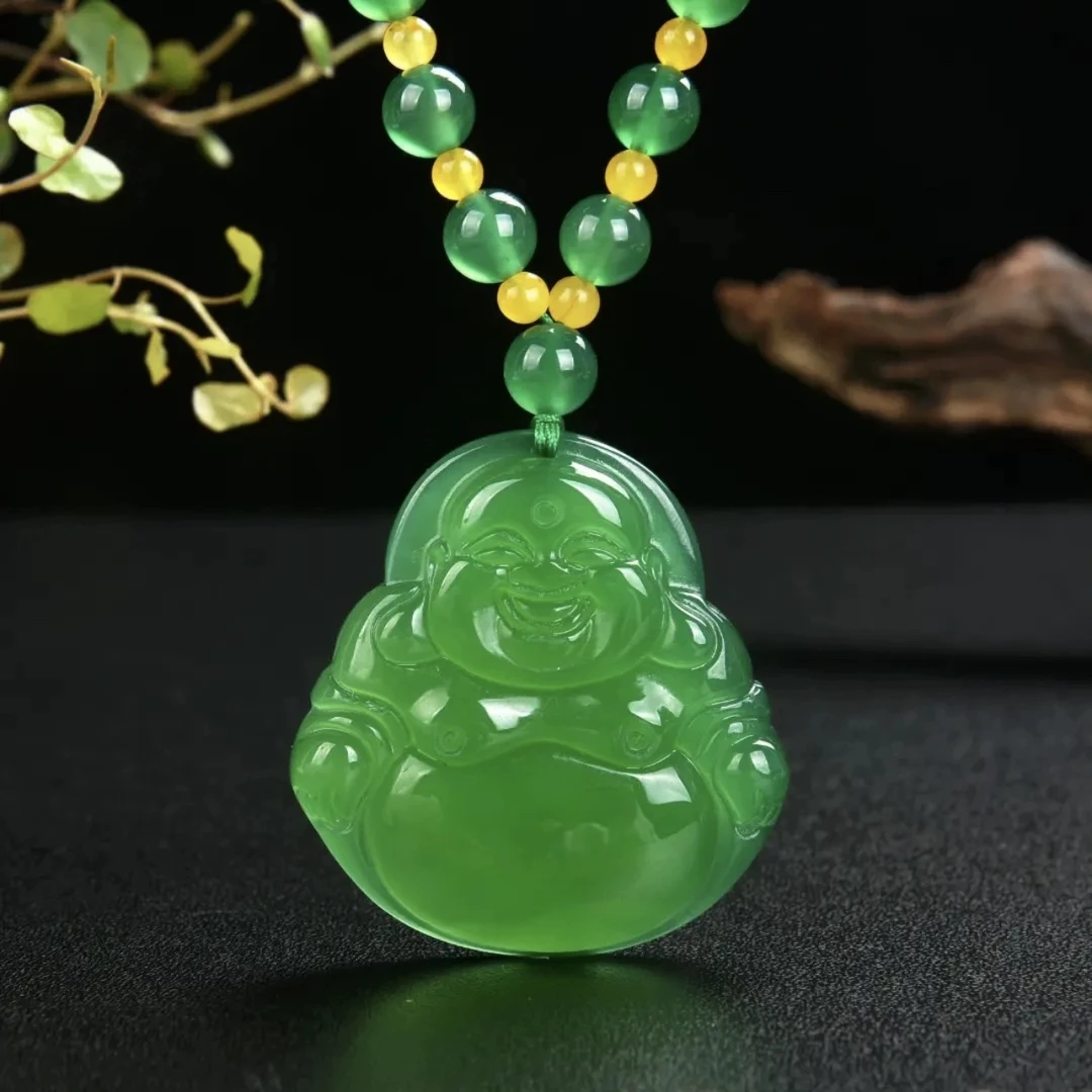天然佛公项链佛珠串妈妈毛衣链轻奢吊坠绿锁骨链