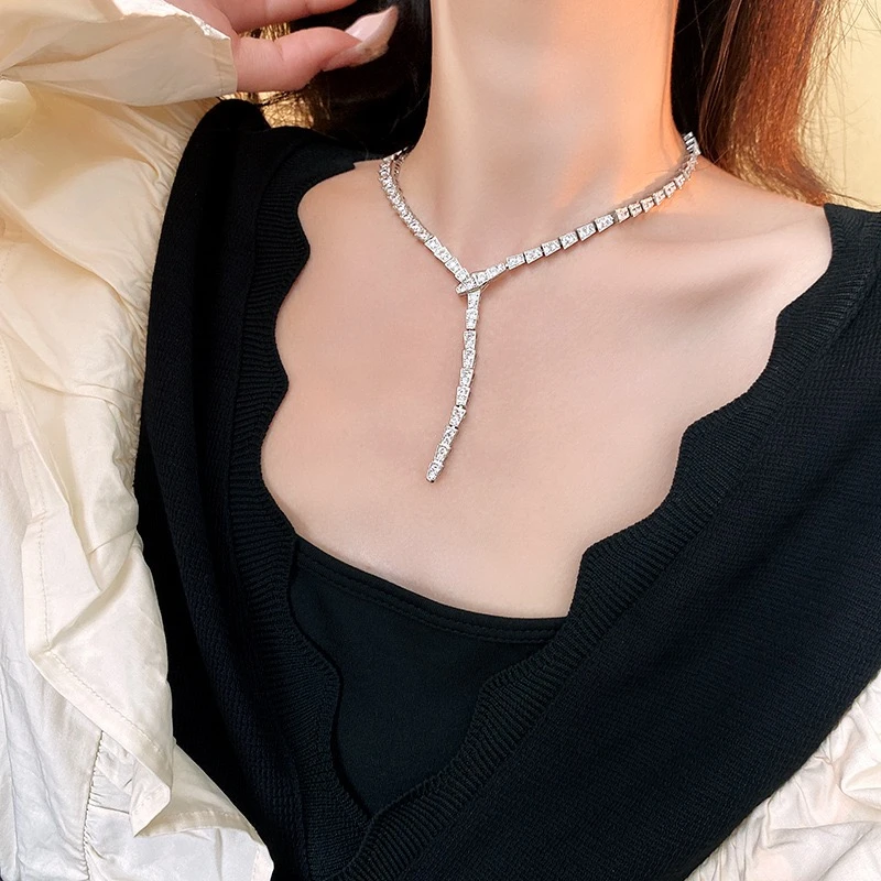 铜合金项链 锆石蛇形项链欧美夸张重工轻奢锁骨链百搭高级感项饰