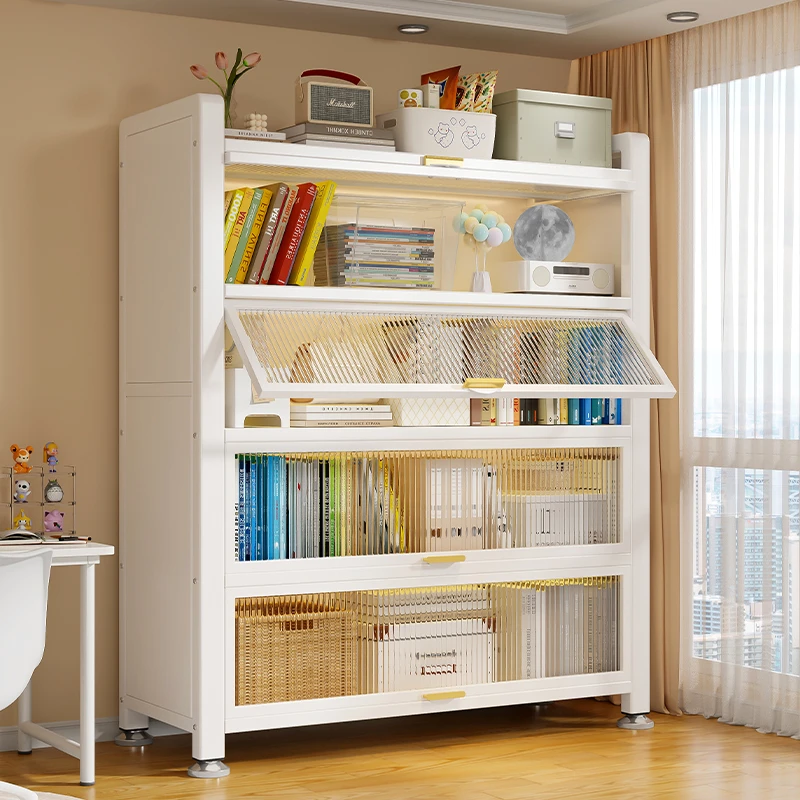 钢制书柜带门儿童书架落地多层防尘收纳柜客厅展示柜储物柜置物架