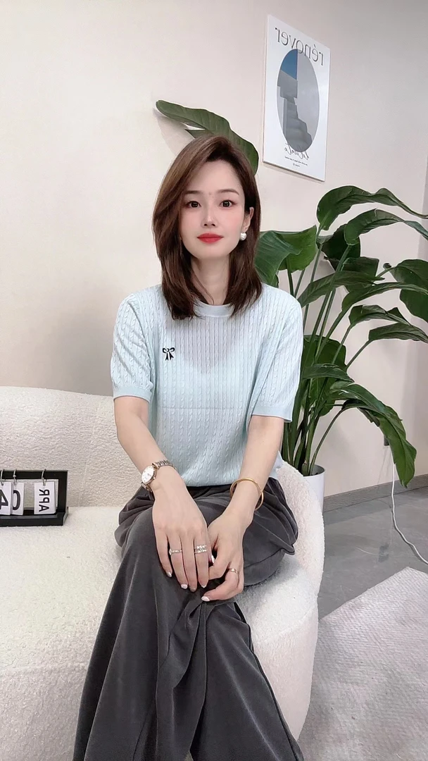 小韩姐【蝴蝶结天丝上衣】608显瘦气质夏季凉感高品质宽松简约短袖
