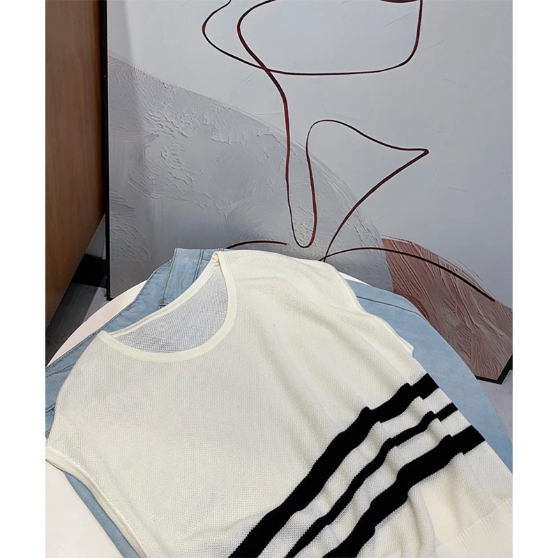 简约百搭新款韩系无袖针织衫上衣 CY124米白色