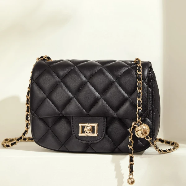 红蜻蜓经典小香风牛皮菱格链条包女士斜挎小金球包单肩包