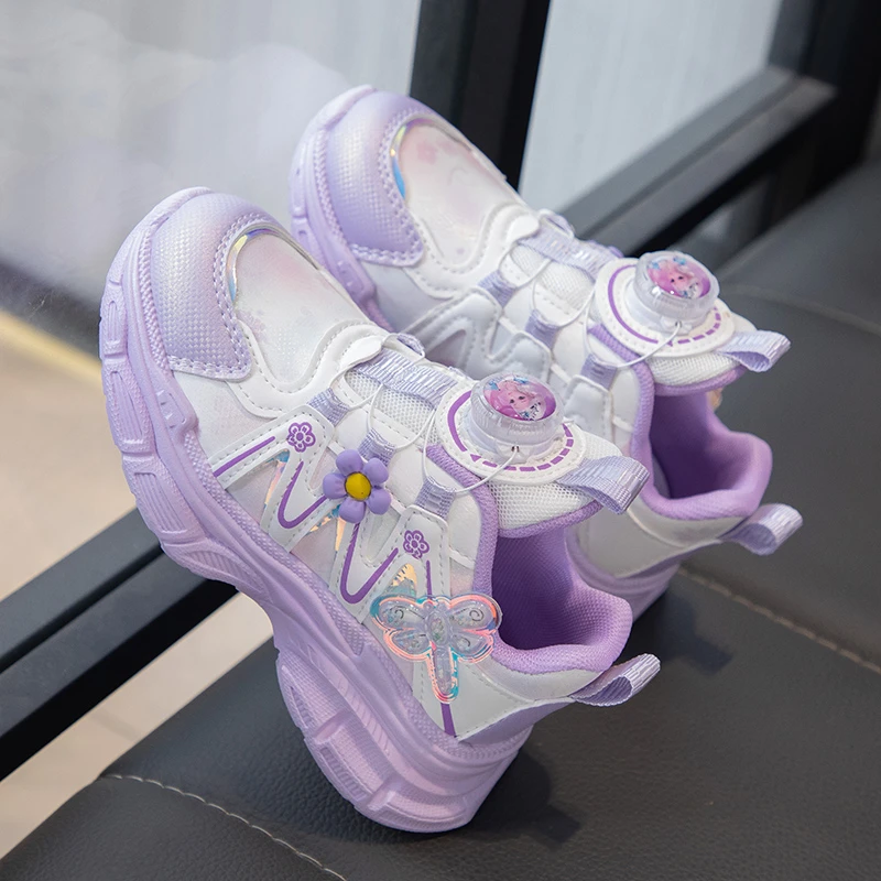 童鞋女童运动鞋2024春季新公主纽扣女童轻便老爹鞋儿童软底跑步鞋