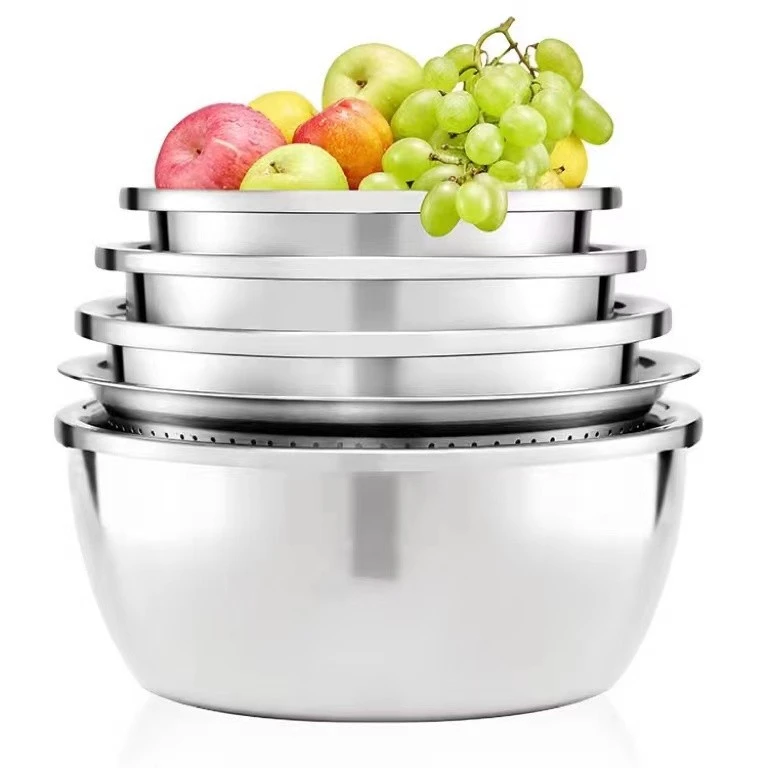 加厚316不锈钢五件套盆加深洗菜沥水盆沙拉盆调料盆料理盆圆形