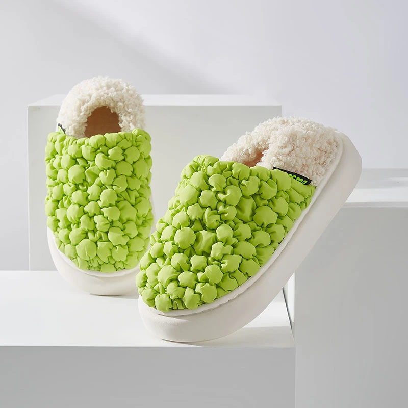 【供应链清仓】可爱小气泡撞色冬季情侣男女保暖棉鞋包跟棉拖鞋