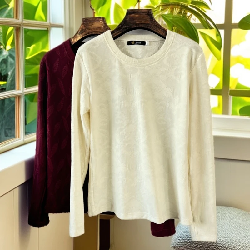 四面弹长袖厚款内搭纯色时尚百搭款圆领秋冬款