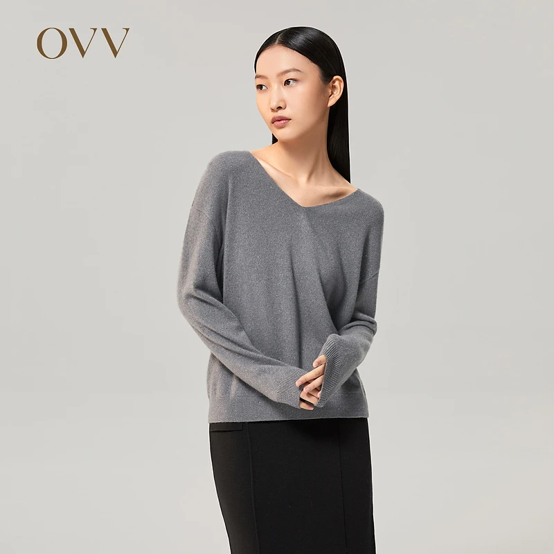 【高级感】OVV秋冬新款女装山羊绒微光金属感长袖针织衫GNZAJ32113A