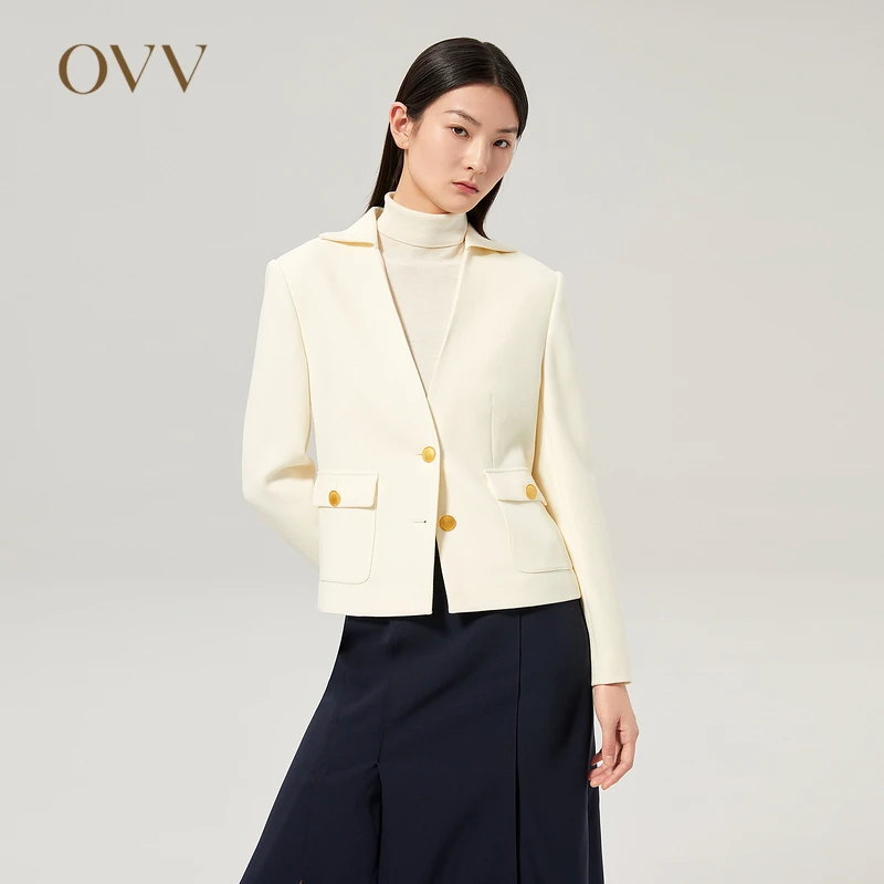 OVV冬新款羊毛小翻领双面花呢复古金扣外套夹克GWJFJ31106A