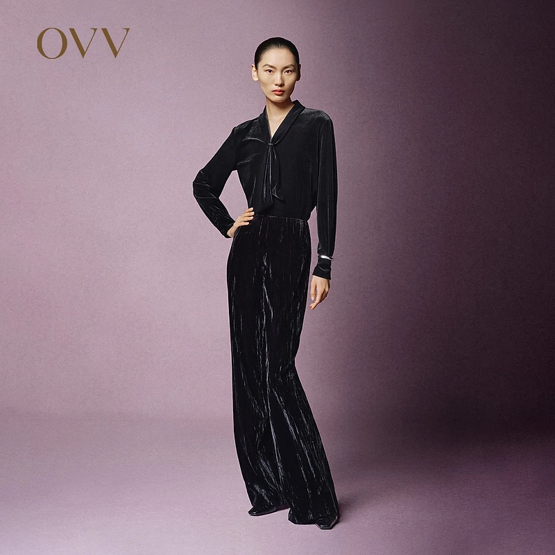 【极夜丝绒】OVV秋冬新款女装奢华直筒休闲通勤西裤GTXFJ34106A