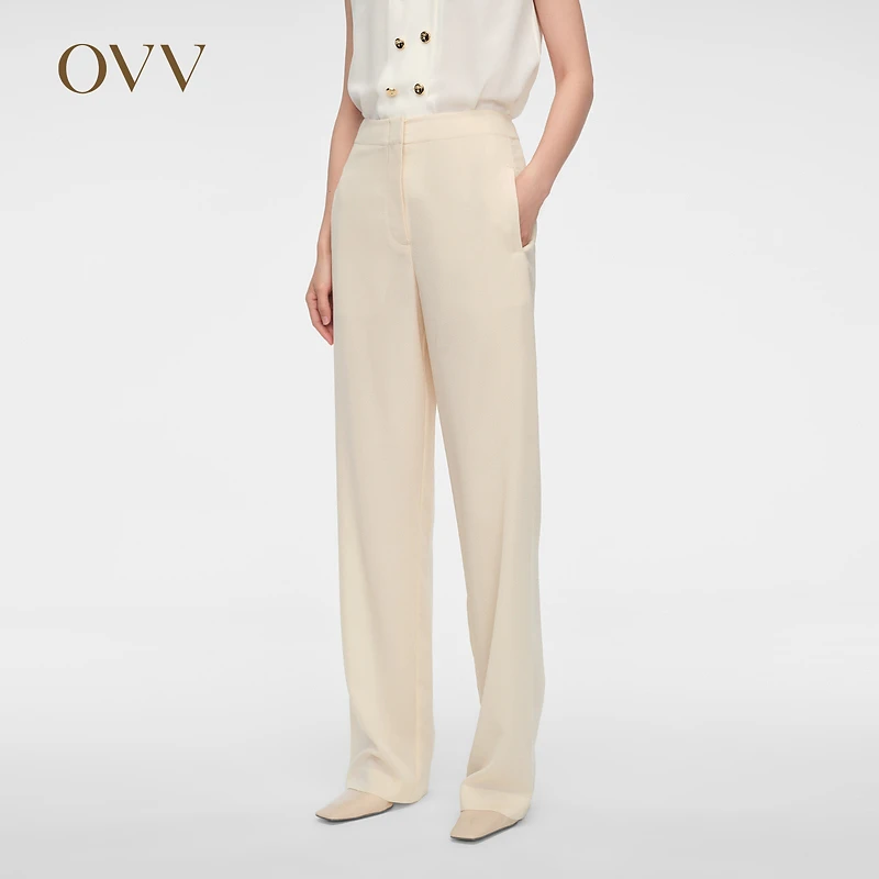 OVV春夏新款女装醋酸绉纱简约直筒休闲通勤西裤GTXFJ14008A