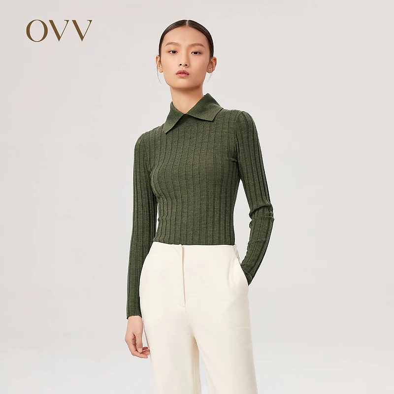 OVV秋冬新款羊毛POLO领罗纹修身长袖针织衫GNZAJ31101A