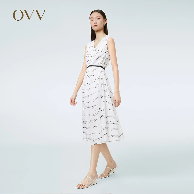 【20姆米】OVV春夏新款印花桑蚕丝弹力乔其缎无袖连衣裙GQLWJ23002A