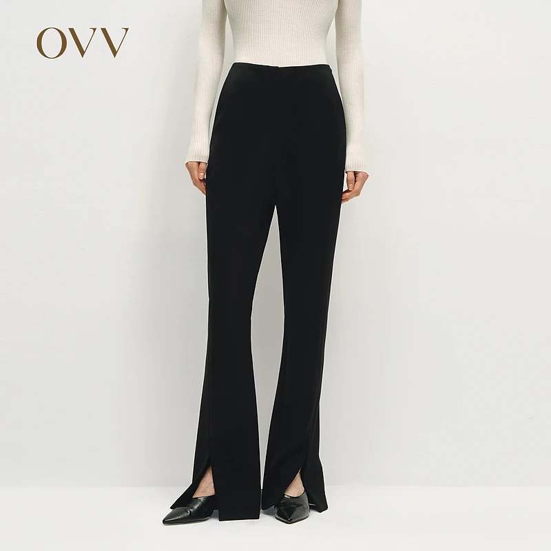 OVV秋冬新女装时尚简约开衩设计职场通勤微喇休闲裤GKCAJ34105A