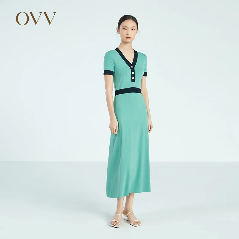 【凉感针织】OVV春夏新款女装修身A字针织短袖连衣裙GQZZJ13002A