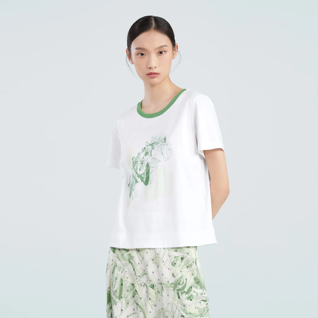 【抽象印花】OVV春夏热卖女装修身罗纹撞色棉质短袖T恤GNTBJ23007A