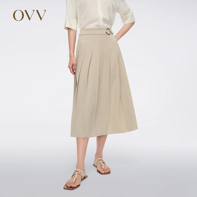 OVV春夏热卖女装金属环点缀精致百褶A字半身裙GQDDJ14004A