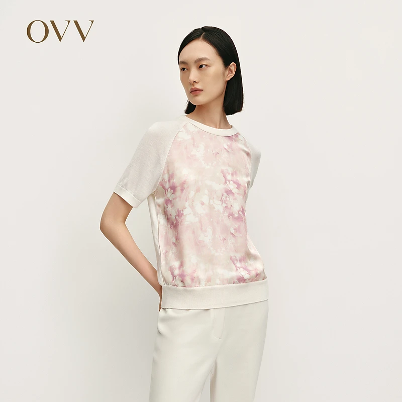 【黄金羊毛】OVV秋冬新女装时尚印花圆领短袖针织衫GNZBJ34104A