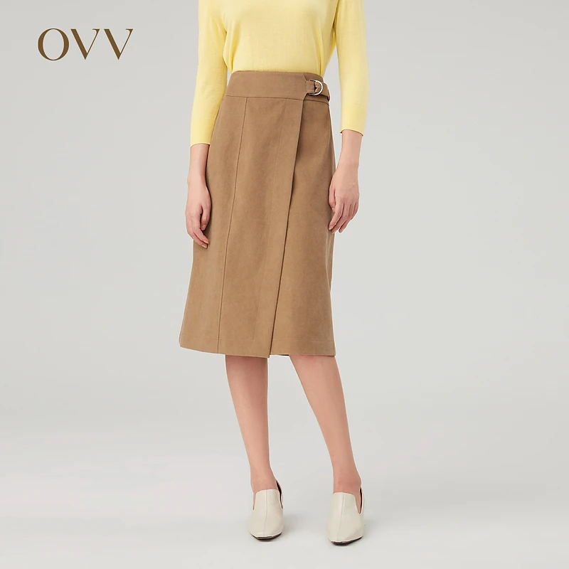 OVV秋冬新款女装麂皮绒质感基础易搭一片式中款半身裙