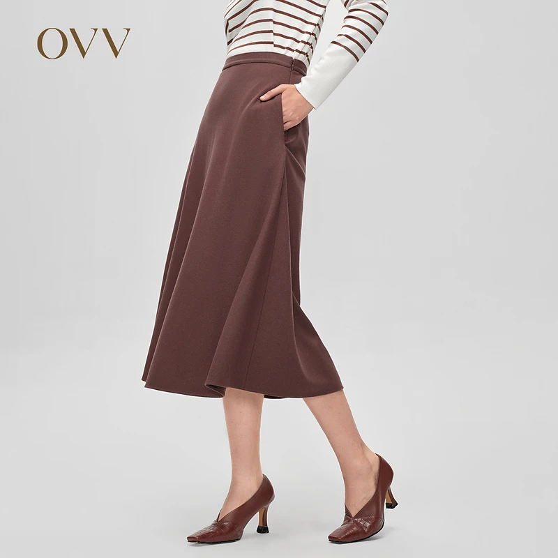 【云朵羊毛】OVV秋冬新款女装舒适挺括简约精致高级感A字半身裙